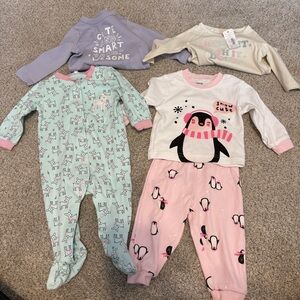 Pekkle Sleepers Pajamas 6 months lot of 2 and 2 longsleeves baby girl